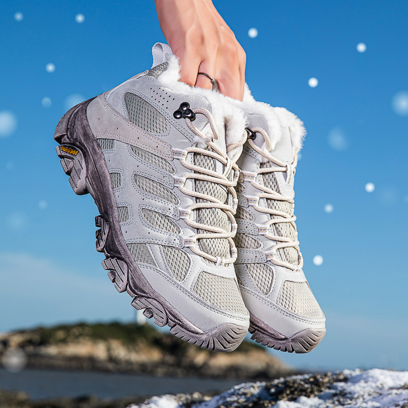 Women's winter thermal villi leather platform fashion high top boots