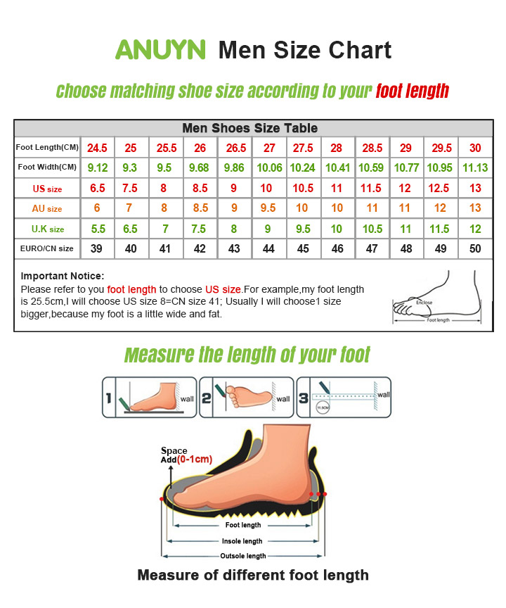 men size chart